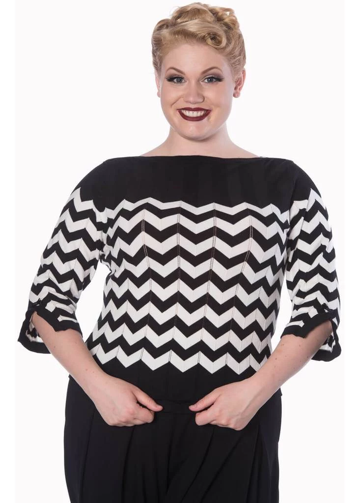 Banned Vanilla Chevron 60's Top Black White New In