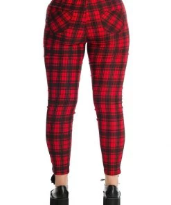 New In Banned Blackwell Tartan 60's Trousers Red