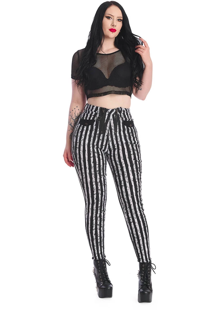 New In Banned Spooky Nightwalks Trousers Black White