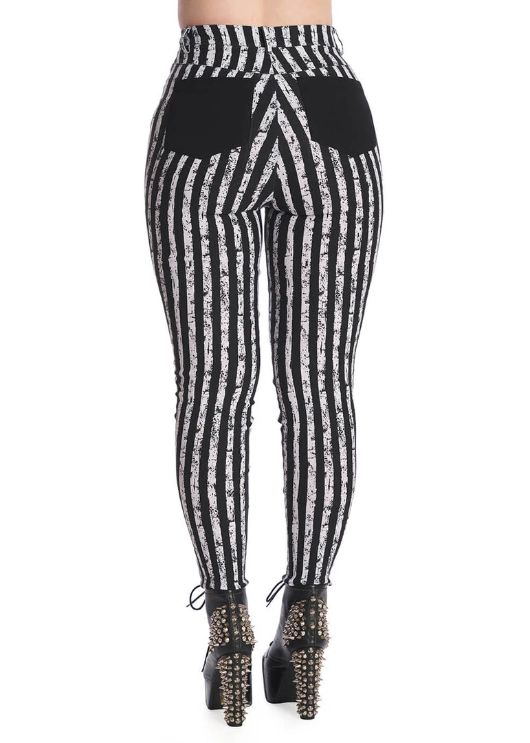 New In Banned Spooky Nightwalks Trousers Black White