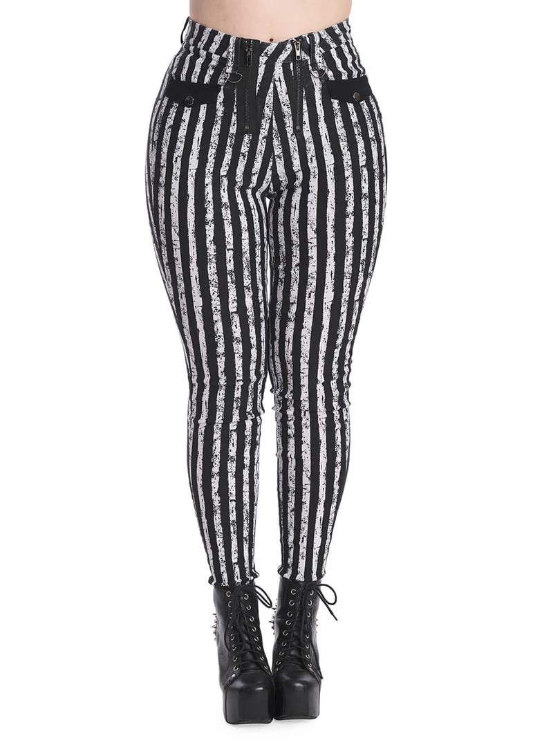 New In Banned Spooky Nightwalks Trousers Black White