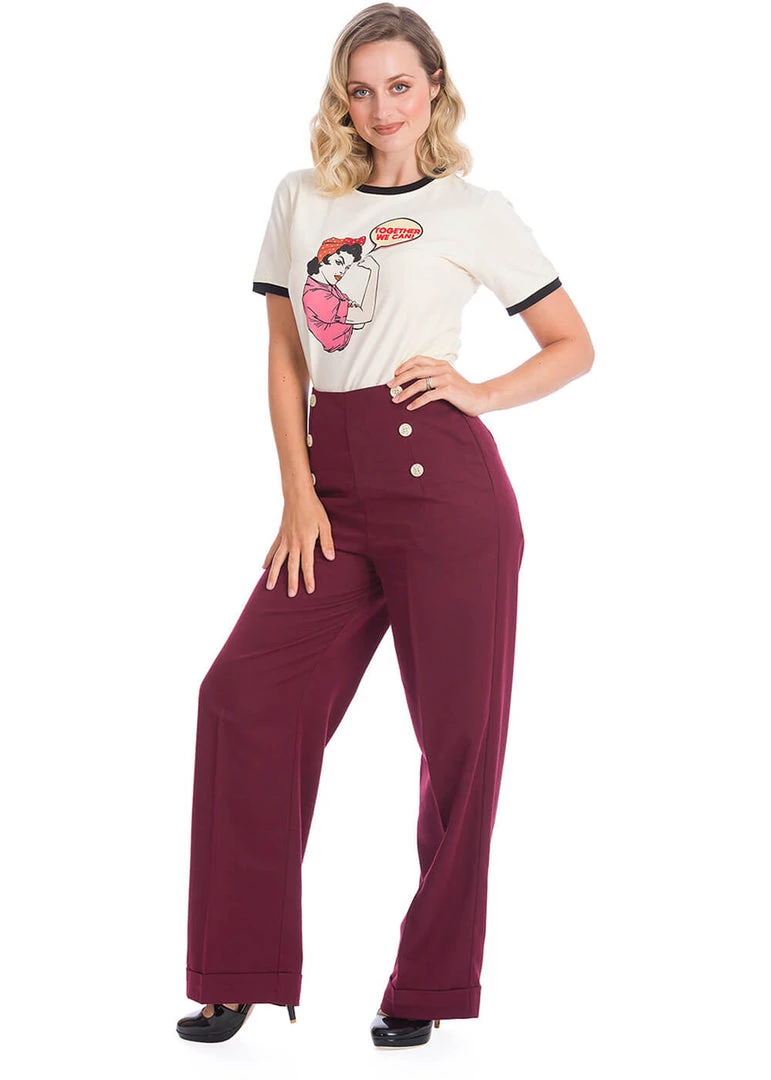New In Banned Adventures Ahead 40's Trousers Burgundy