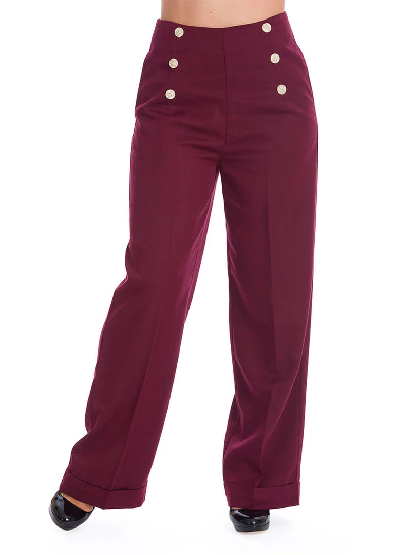 New In Banned Adventures Ahead 40's Trousers Burgundy