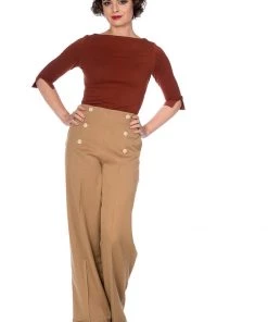 New In Banned Adventures Ahead 40's Trousers Tan Brown