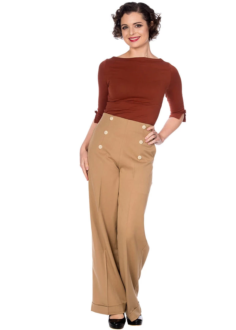 New In Banned Adventures Ahead 40's Trousers Tan Brown