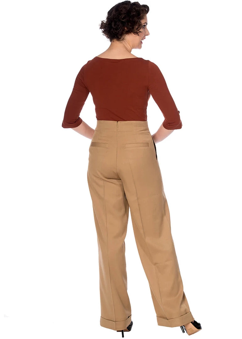 New In Banned Adventures Ahead 40's Trousers Tan Brown