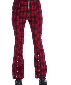 Banned Tartan Night Flare 70's Trousers Red New In