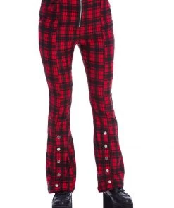 Banned Tartan Night Flare 70's Trousers Red New In