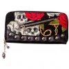 New In Banned Skull & Roses Rockabilly Wallet Black