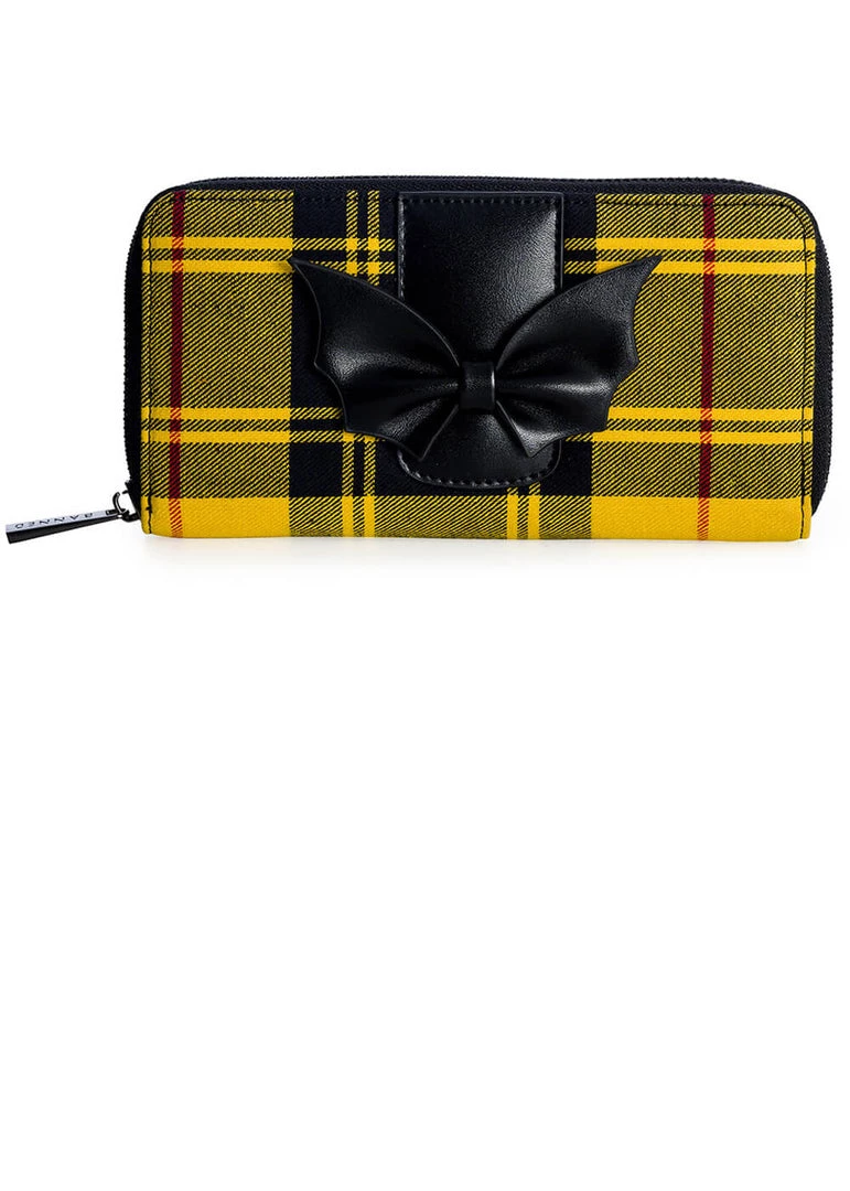 New In Banned Krampus Tartan Skull Wallet Yellow