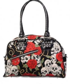 Banned Skull & Roses Rockabilly Bag Black Red New In