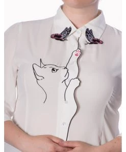 Banned Snow Bird Cat Blouse White New In