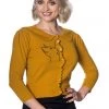 Banned Cat Scallop Collar 40's Cardigan Mustard