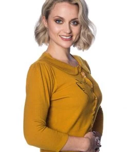 Banned Cat Scallop Collar 40's Cardigan Mustard