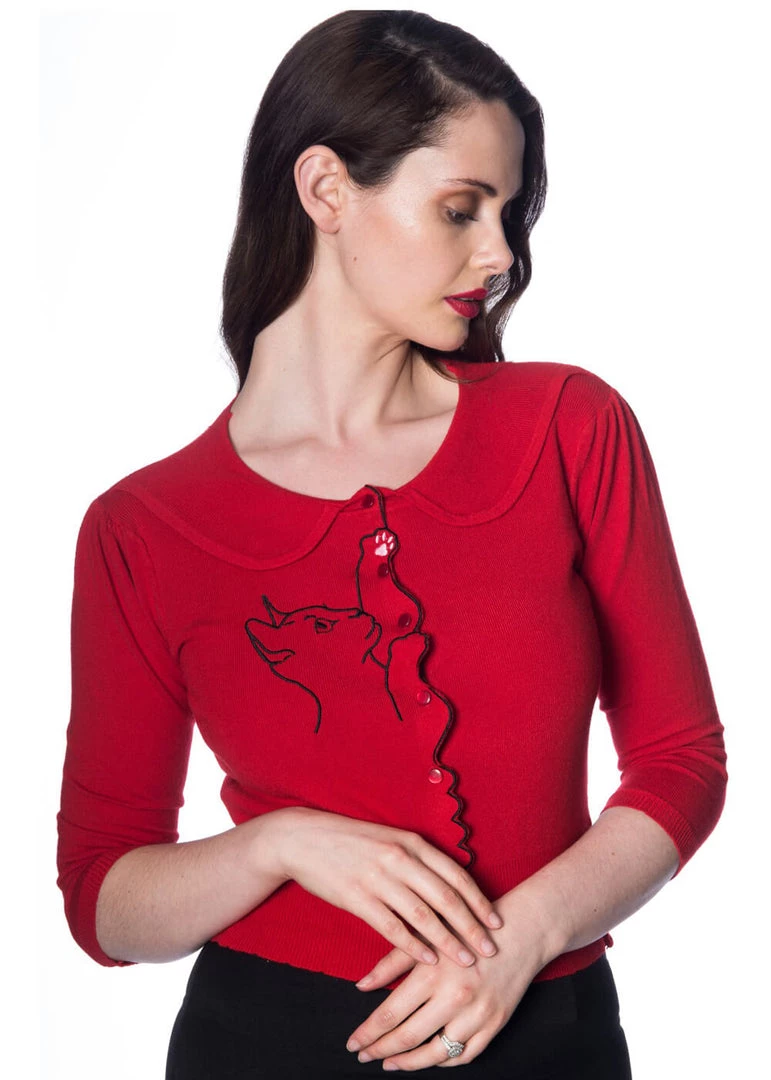 Banned Cat Scallop Collar 40's Cardigan Red