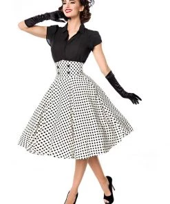 Belsira Paris Polkadot 50's Swing Skirt White Black New In