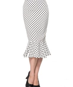 Belsira Wanda Polkadot Fishtail 50's Pencil Skirt White Black