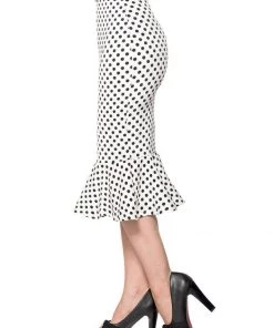Belsira Wanda Polkadot Fishtail 50's Pencil Skirt White Black