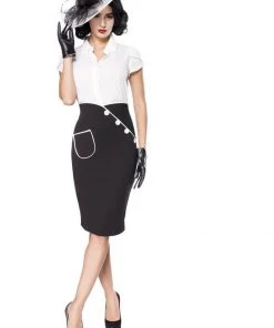 New In Belsira Saigon 40's Pencil Skirt Black White