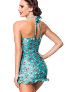 Belsira Molly Cherry 50's Bathingsuit Green White