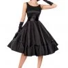 New In Belsira Audrey Satin 50's Swing Dress Black