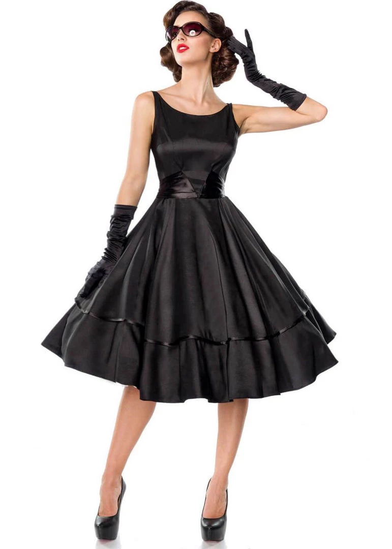 New In Belsira Audrey Satin 50's Swing Dress Black