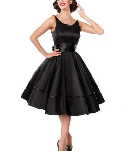 New In Belsira Audrey Satin 50's Swing Dress Black