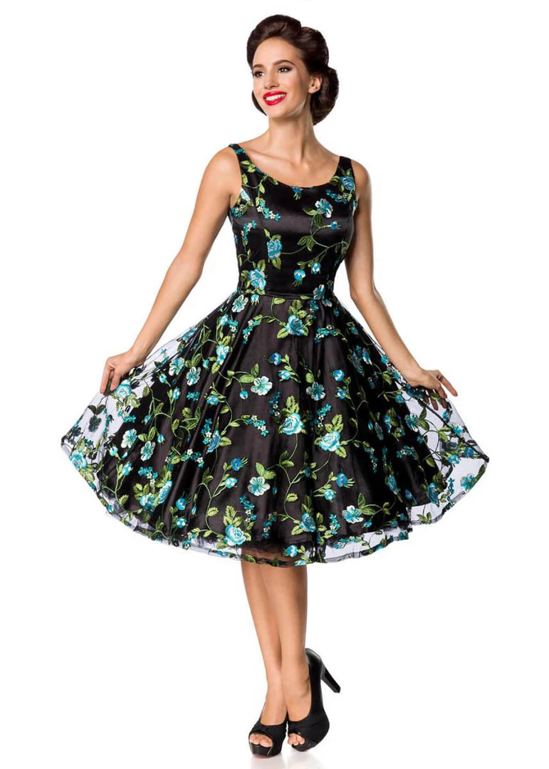 New In Belsira Lauren 50's Swing Dress Black Blue
