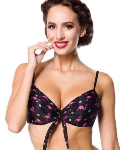 Belsira Summer Flamingo Bikini Top Black New In