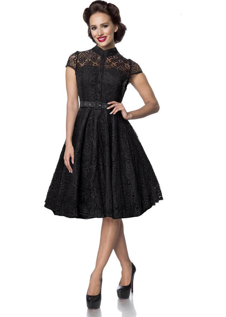 New In Belsira Stella Lace 40's Swing Dress Black