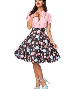 New In Belsira Vintage Tea Cups 50's Swing Skirt Black