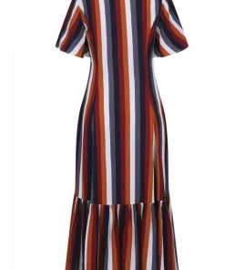 Bright & Beautiful Andy Autumn Striped 70's Dress Multi New In