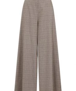 Bright & Beautiful Evelynn Floxlease Check 70's Trousers Brown