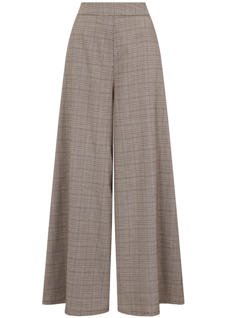 Bright & Beautiful Evelynn Floxlease Check 70's Trousers Brown