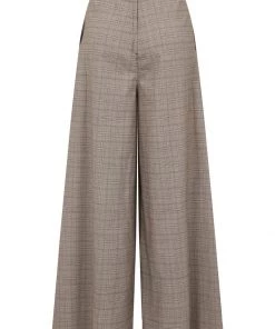 Bright & Beautiful Evelynn Floxlease Check 70's Trousers Brown