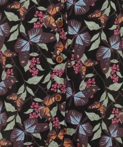 New In Bright & Beautiful Meredith Woodland Butterfly 60's Top Black