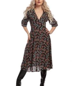 Bright & Beautiful Hayden Woodland Butterfly 70's Dress Black