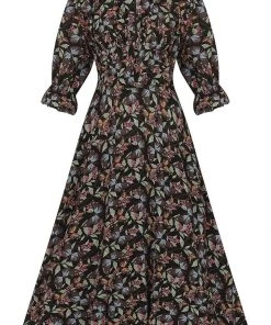 Bright & Beautiful Hayden Woodland Butterfly 70's Dress Black