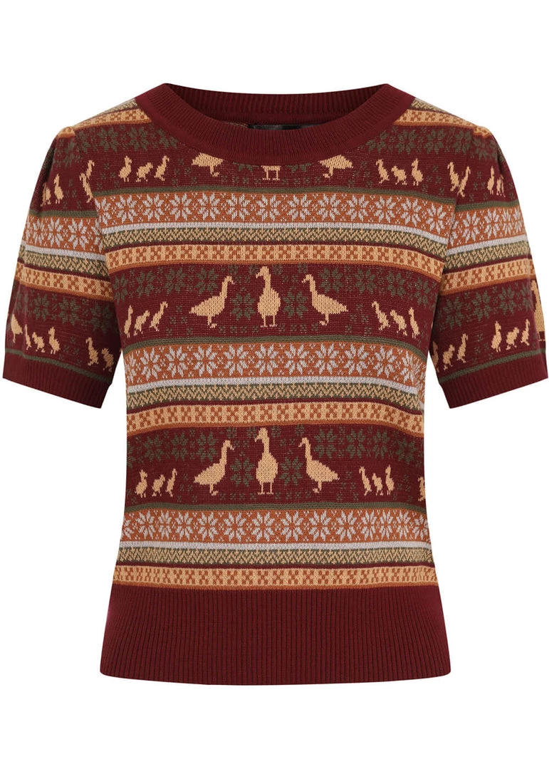 Bright & Beautiful Bella Duck Fair Isle 60's Jumper Brown