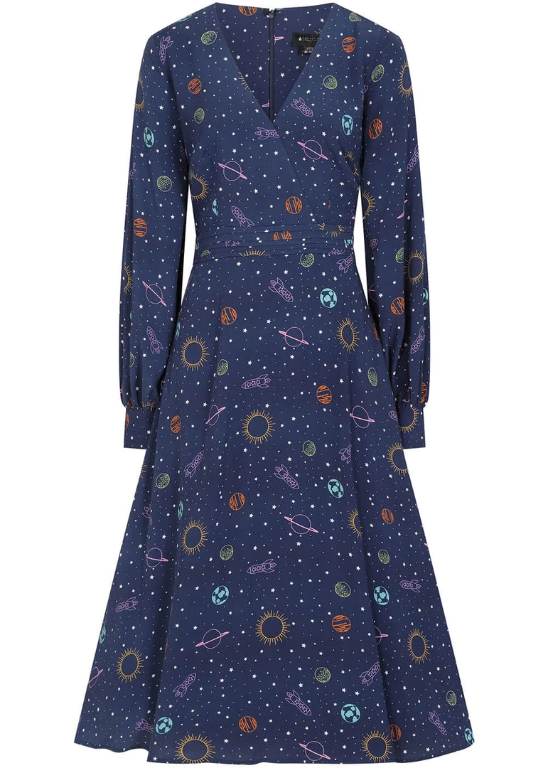 Bright & Beautiful Ashley Galaxy Dreamer 70's Maxi Dress Blue New In