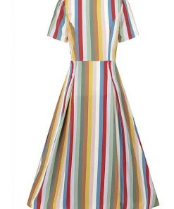 Bright & Beautiful Daisy Deckchair Stripe Rainbow 60's Dress Multi New In