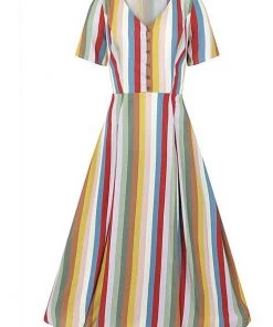 Bright & Beautiful Daisy Deckchair Stripe Rainbow 60's Dress Multi New In