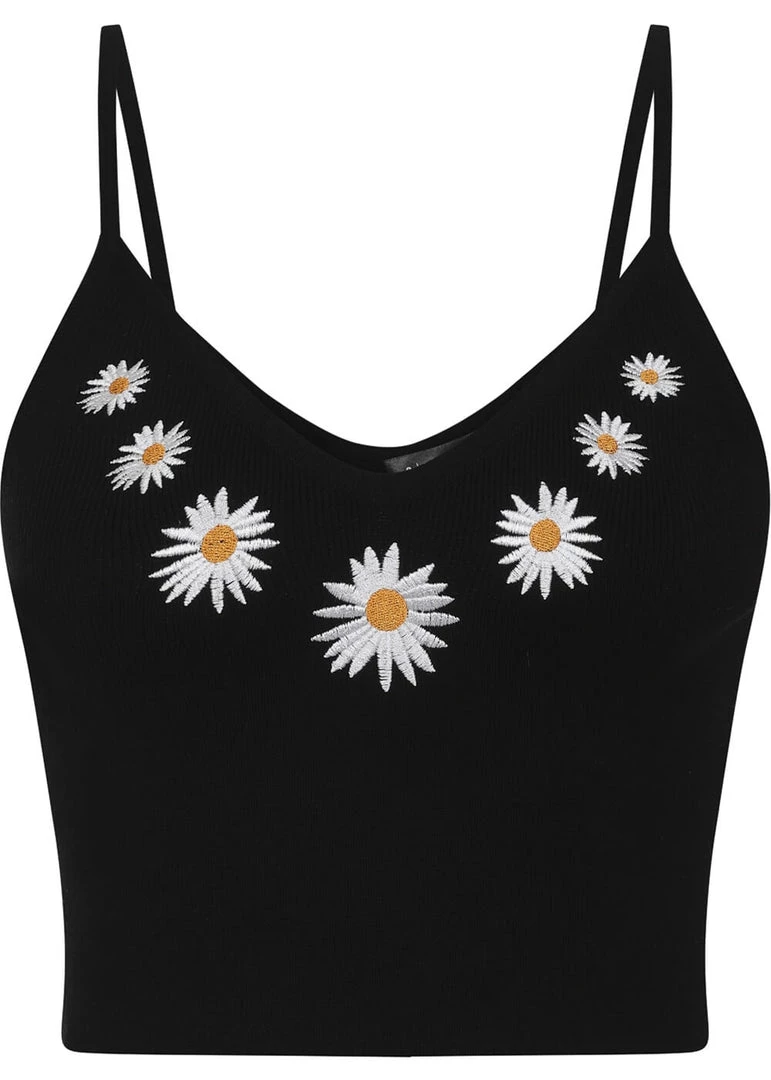 Bright & Beautiful Fay Daisy Knitted 70's Top Black New In