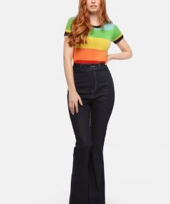 Bright & Beautiful Donna Rainbow Dreamer 70's Flared Jeans Denim Blue New In