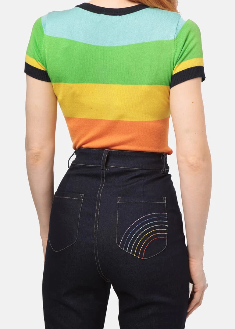 Bright & Beautiful Donna Rainbow Dreamer 70's Flared Jeans Denim Blue New In