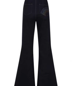 Bright & Beautiful Donna Rainbow Dreamer 70's Flared Jeans Denim Blue New In