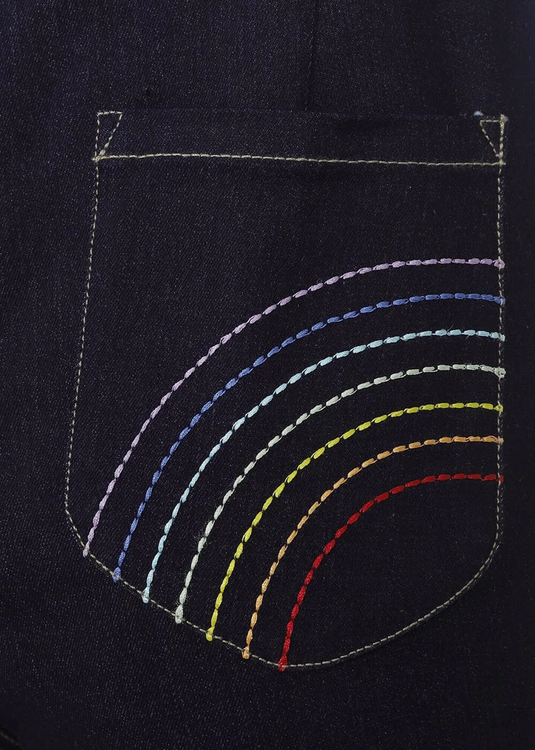 Bright & Beautiful Donna Rainbow Dreamer 70's Flared Jeans Denim Blue New In