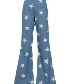 Bright & Beautiful Donna Acid Star 70's Flared Jeans Denim Blue