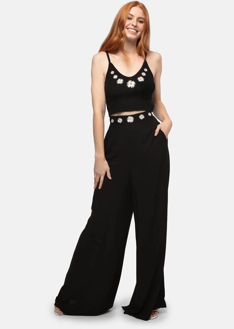 Bright & Beautiful Kim Daisy Dreamer 70's Trousers Black