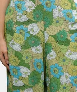 New In Bright & Beautiful Kim Floral Palm 70's Trousers Green